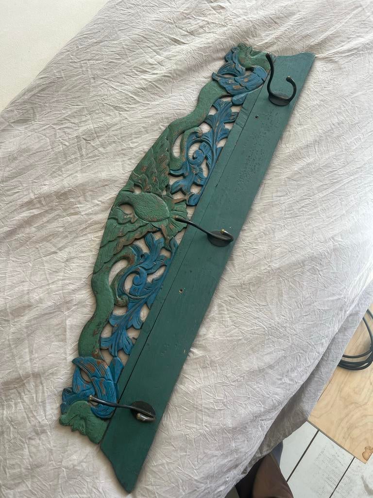 Prachtige Balinese Houtsnijwerk Wandkapstok, Wandkapstok, Gebruikt, Ophalen of Verzenden, Minder dan 100 cm