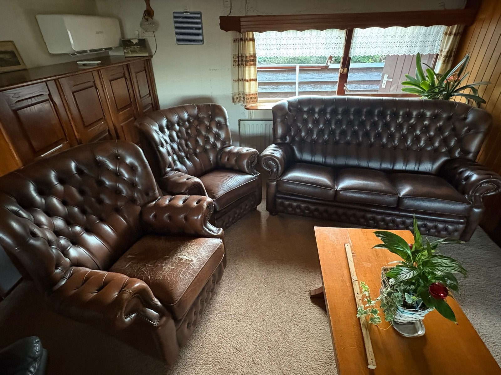 Chesterfield Springvale bankstel - 2 fauteuils, Ophalen, Gebruikt, Driepersoons, Rechte bank