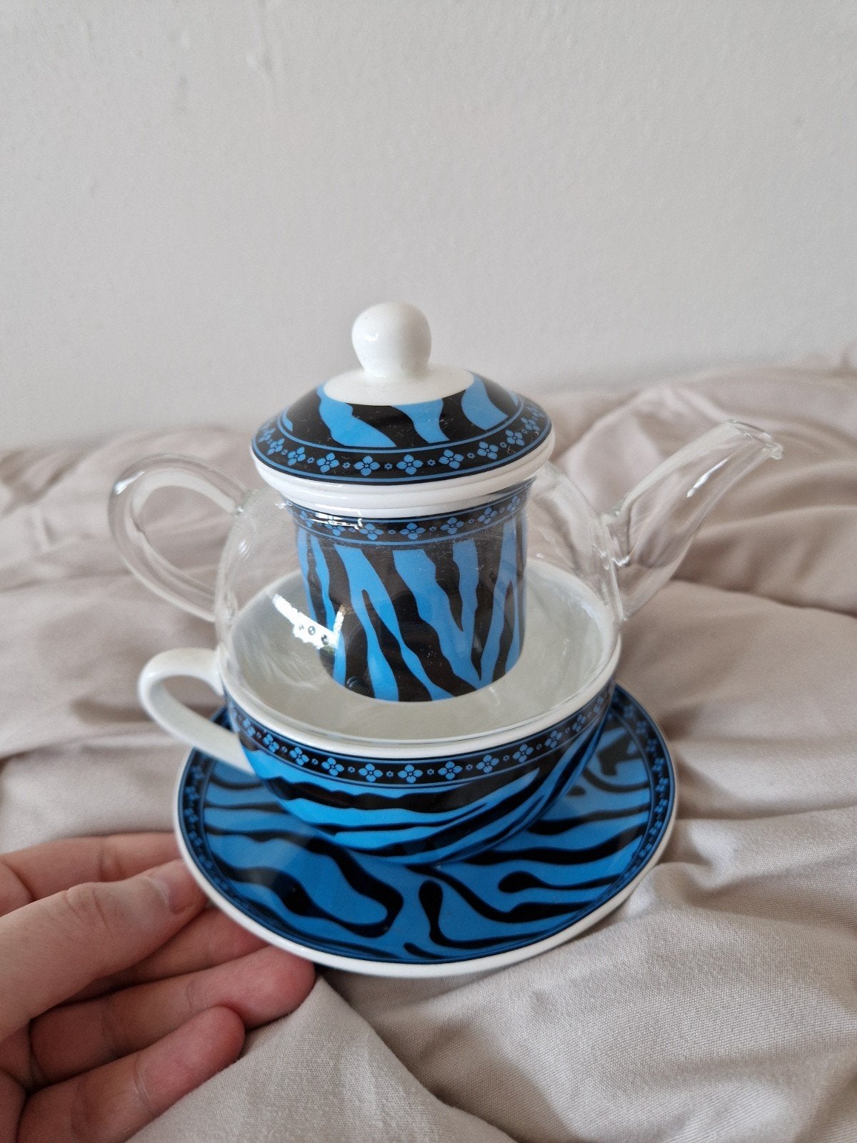 Theepot / kopje / theezeef - blauw tijgerprint, Ophalen