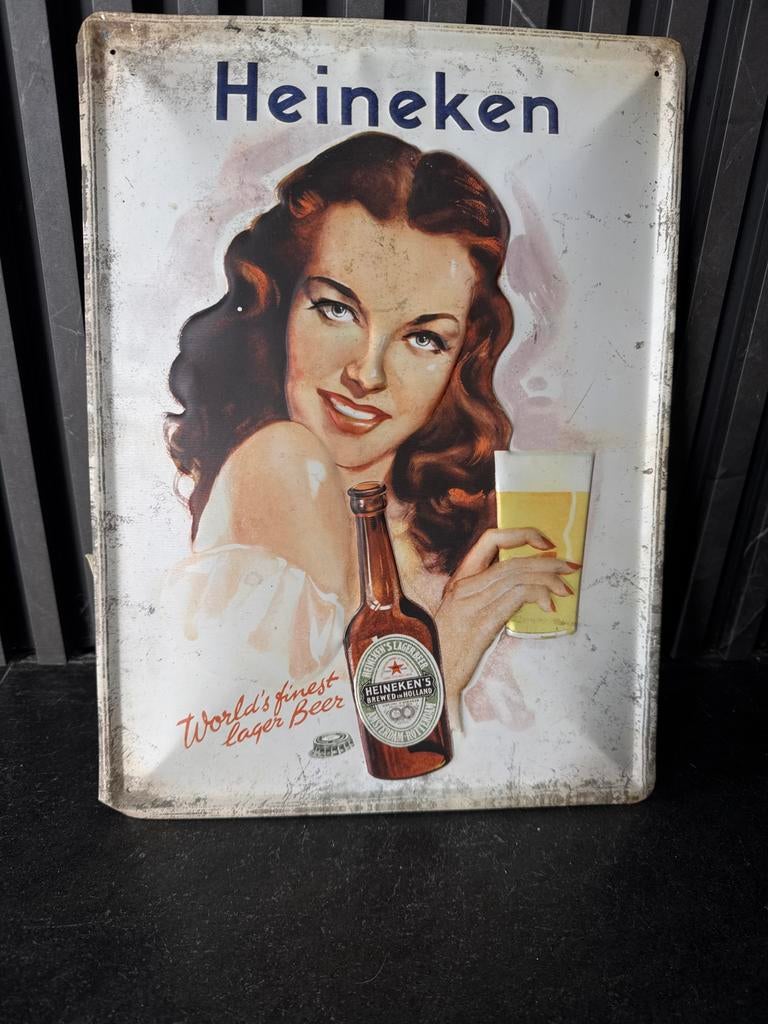 Heineken Pin-up Reclamebord - Vintage Stijl, Verzamelen, Ophalen of Verzenden, Gebruikt, Reclamebord