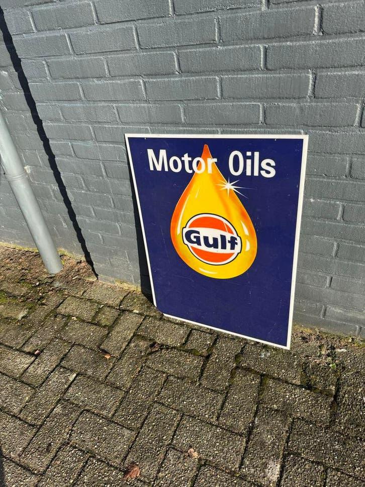 Gulf Motor olie recclame lichtbak plaat, Verzamelen, Ophalen, Gebruikt, ., Lichtbak of (neon) lamp