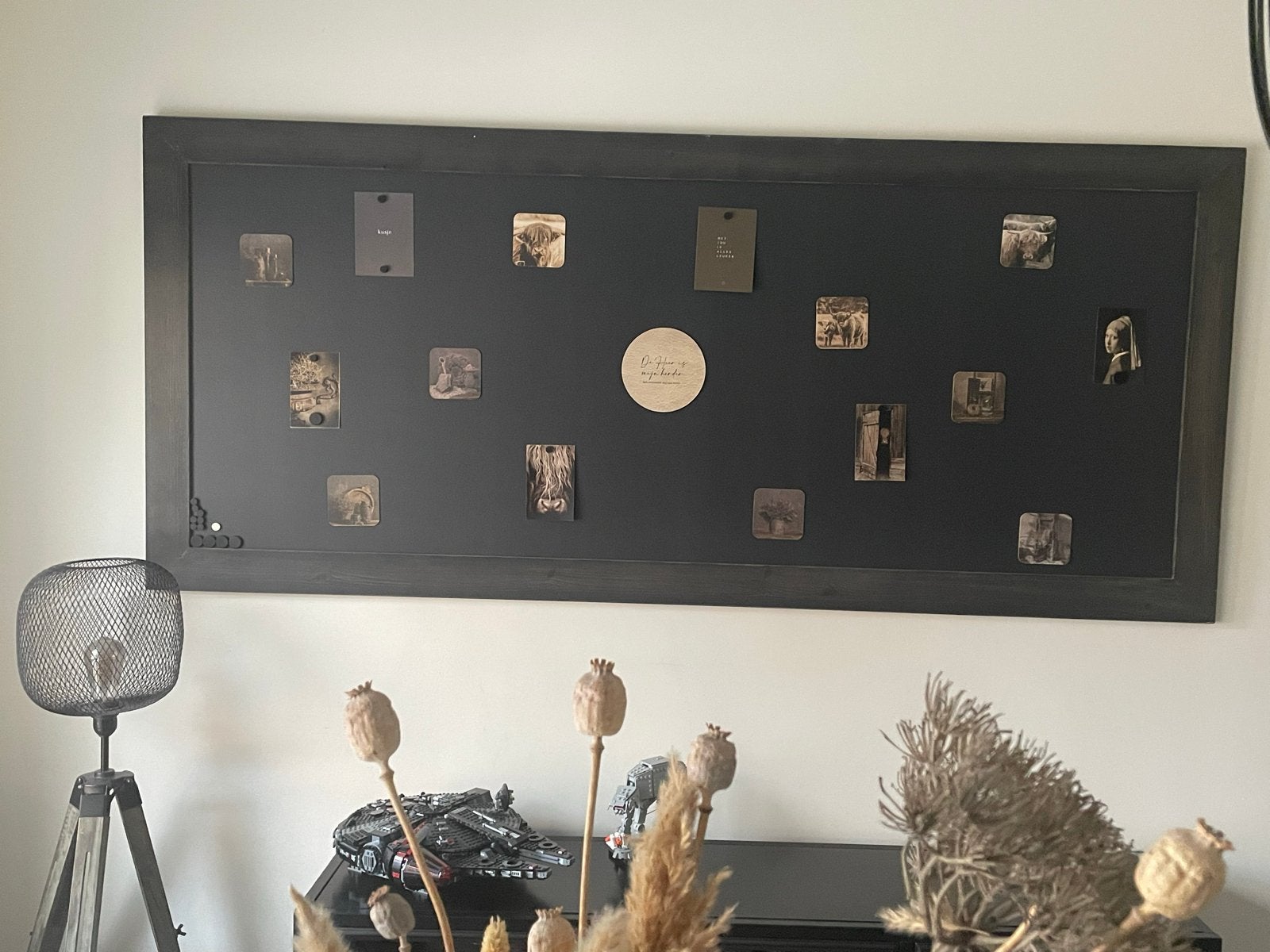 Groot magneetbord met lijst - 195x85 cm, Ophalen, Gebruikt, Zwart, Metaal