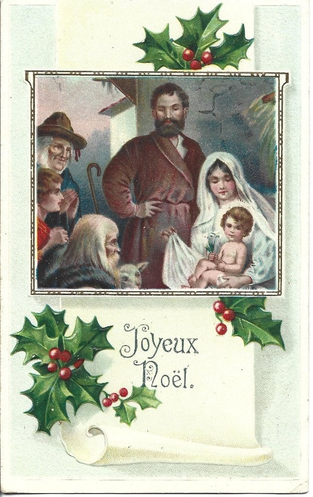 Kerst*Antiek*Jozef,Maria,kindje,herders*Relief*Hulst*Brocant, Ophalen of Verzenden, Voor 1920, Gelopen, Feest(dag)