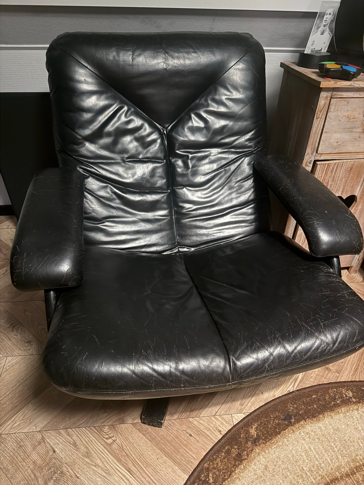 Leren lounge stoel - Zwart, Huis en Inrichting, Stoelen, Gebruikt, Zwart, Leer, Ophalen of Verzenden