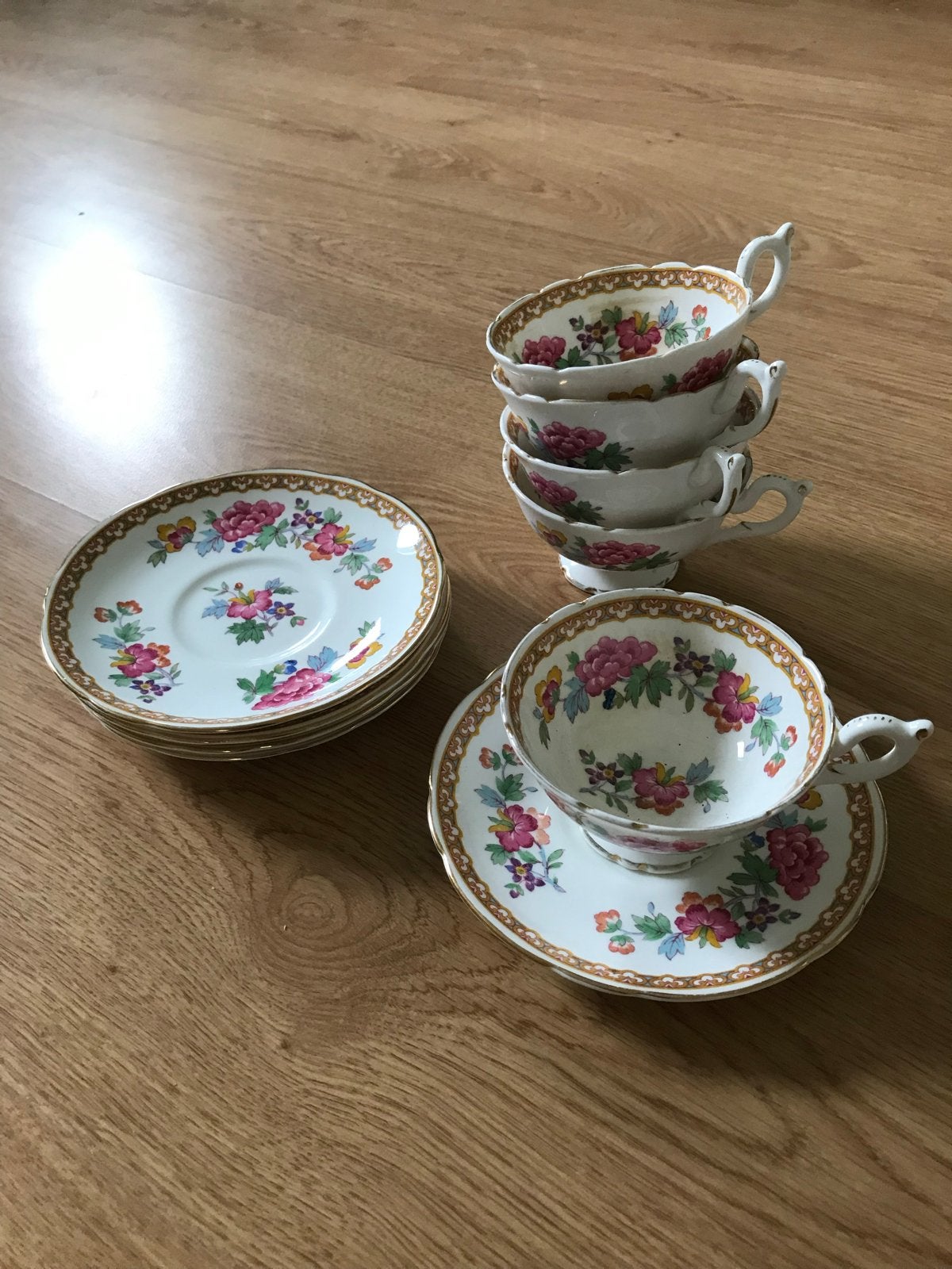 Antieke Coalport theeservies -  5 kop en schotels, Antiek en Kunst, Ophalen of Verzenden