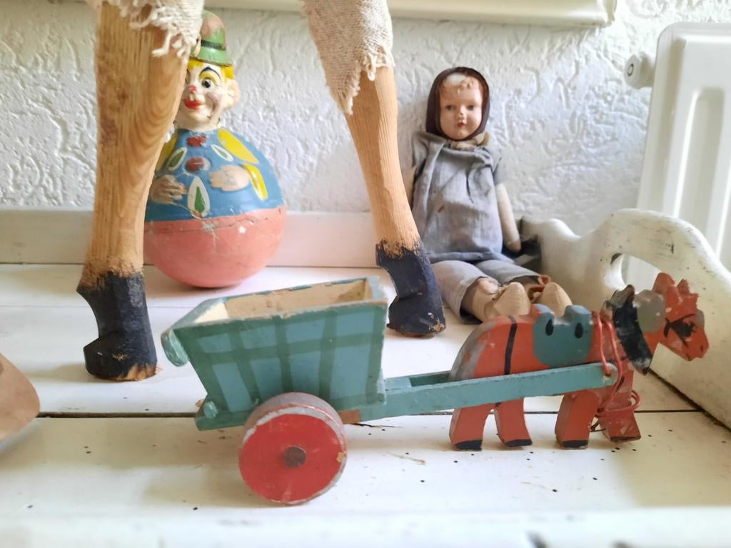 Heel oud,houten speelgoed "paard en wagen"., Ophalen of Verzenden