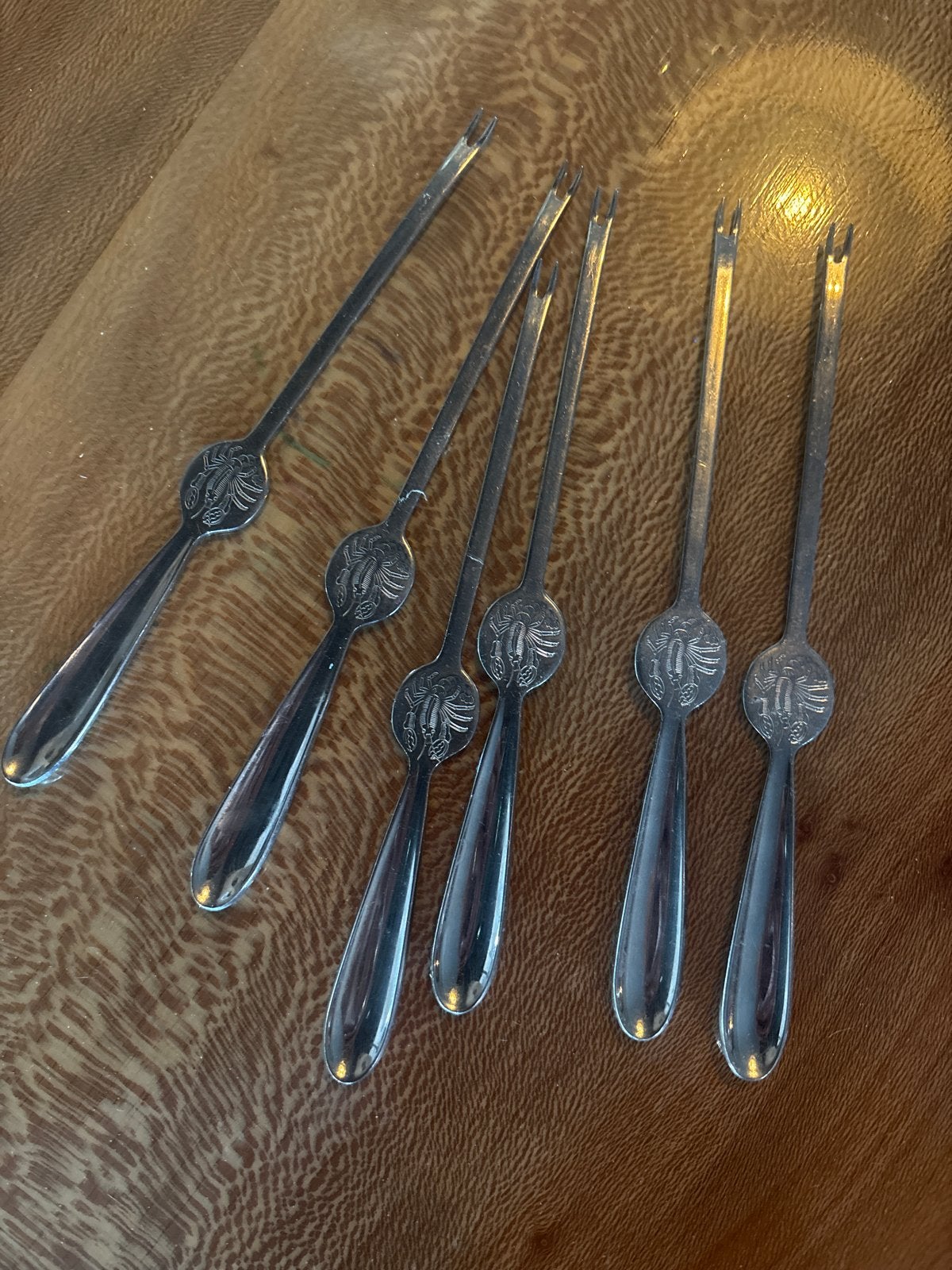Set van 6 vintage kreeftvorkjes / kreeftenbestek, Antiek en Kunst, Antiek | Bestek, Ophalen of Verzenden