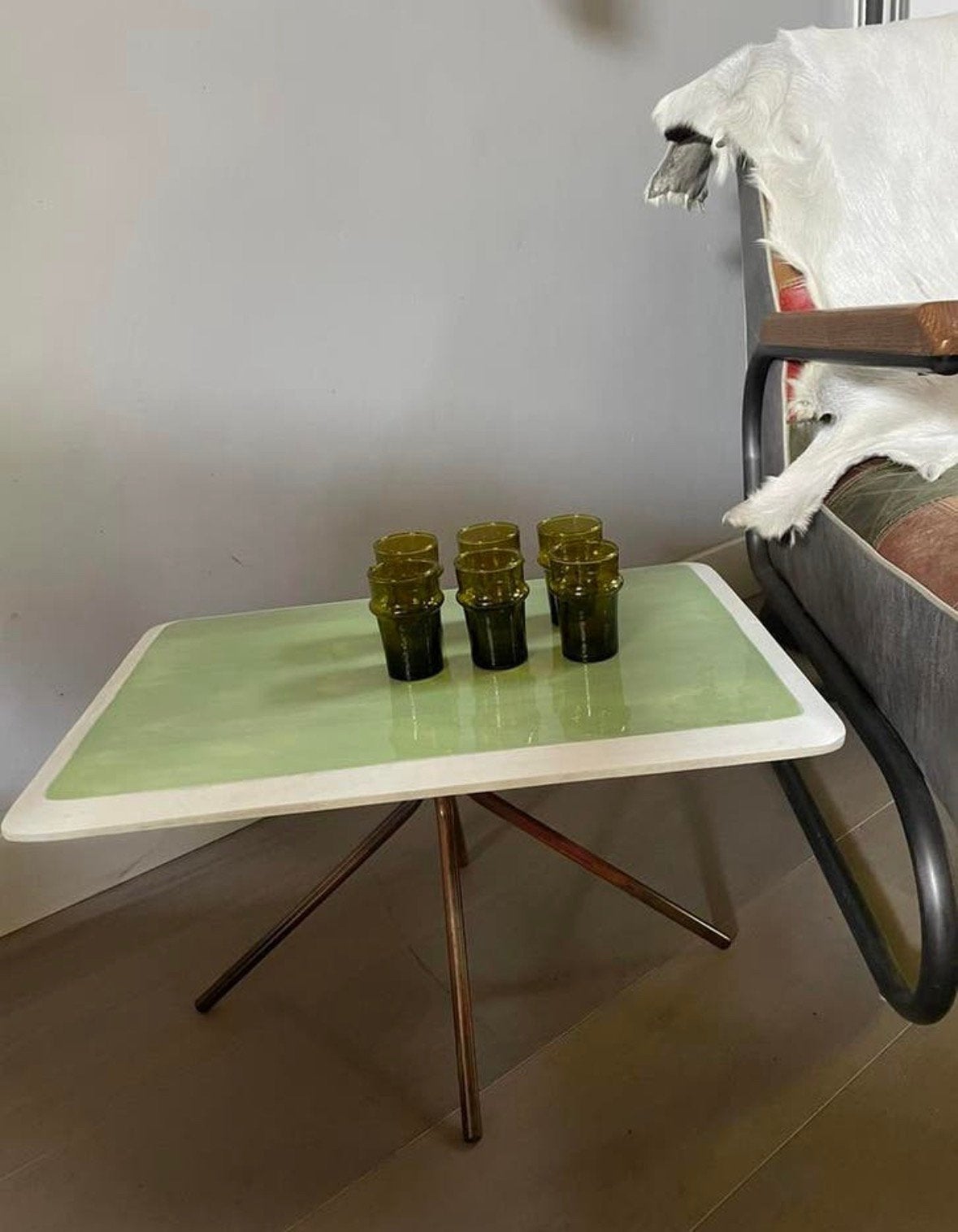 Luis slalontafel bijzettafel fris groen hoogglans retro, Ophalen, Minder dan 55 cm, ., .