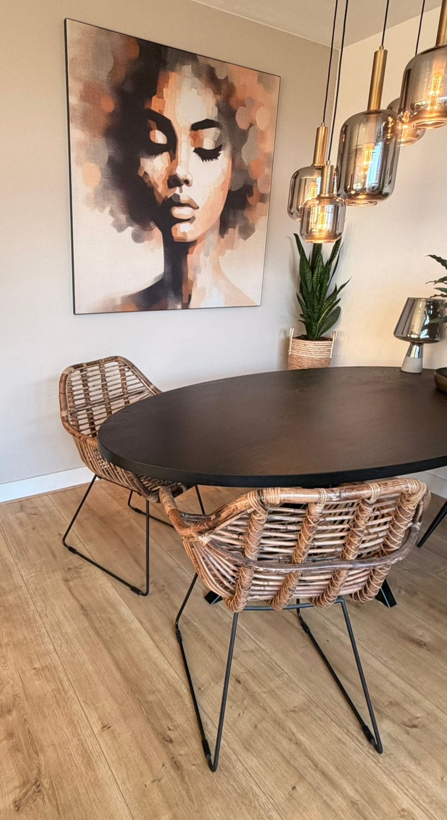 Rotan eetkamerstoelen set (2 stoelen), Huis en Inrichting, Ophalen, Zo goed als nieuw, Bruin, Twee