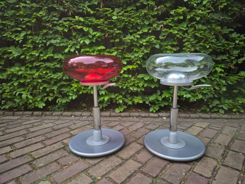 Set van 2 design barkrukken - rood en transparant, Twee, Overige kleuren, Modern Design, Ophalen of Verzenden