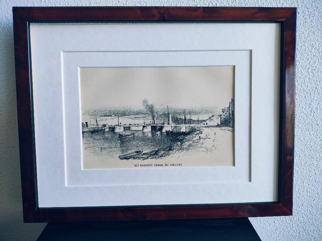 Craandijk Litho IJmuiden Noordzee Kanaal 1880 (94), Antiek en Kunst, Kunst | Litho's en Zeefdrukken, Ophalen of Verzenden