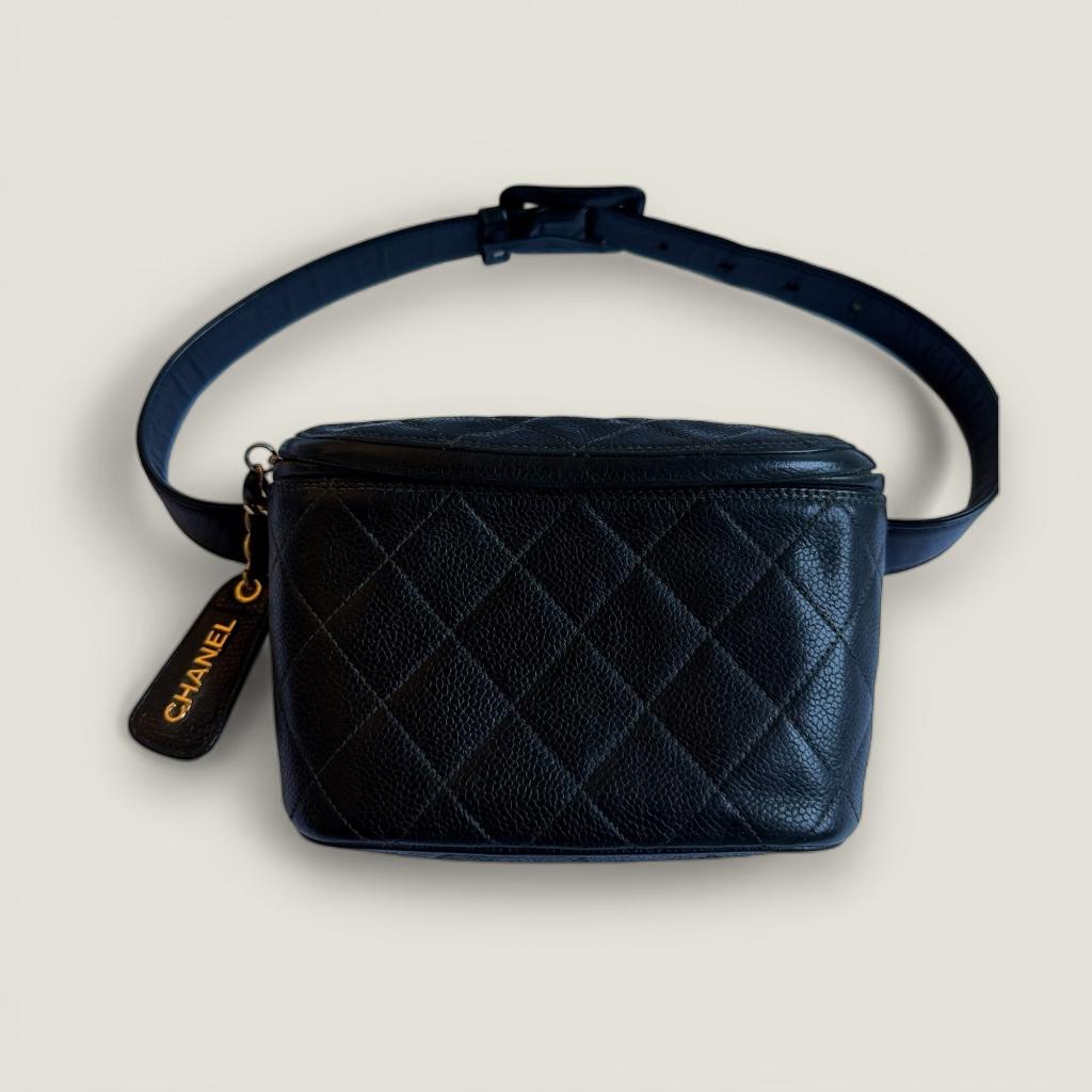 Chanel vintage caviar leer heuptasje, Zwart, Overige typen, Ophalen of Verzenden, Zo goed als nieuw