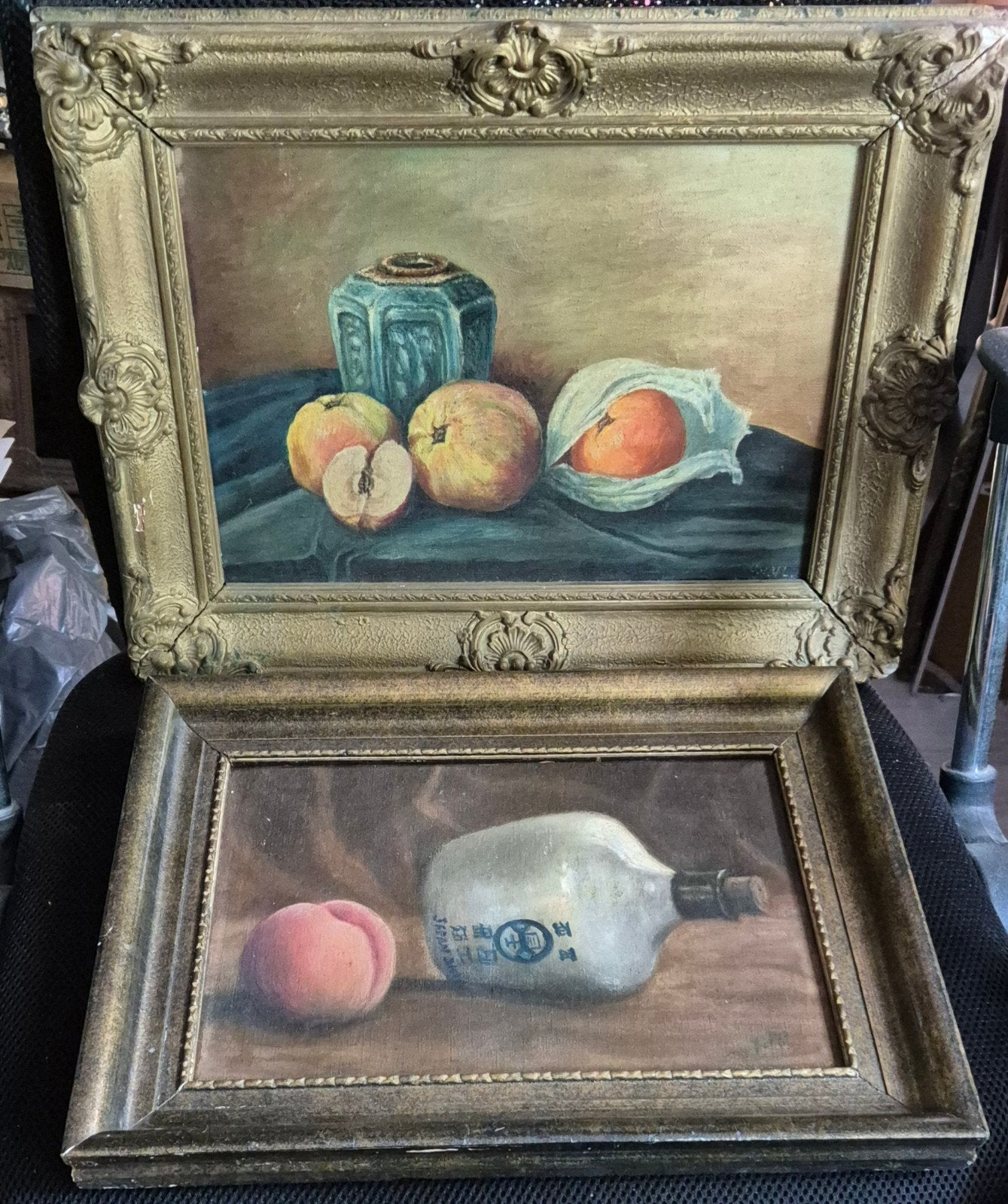 Twee klassieke stillevens met fruit en fles, Antiek en Kunst, Ophalen