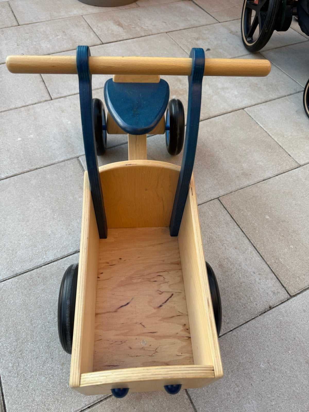 Van dijk toys - Houten loopfiets met kar - Blauw en naturel, Ophalen, Zo goed als nieuw, Loopfiets