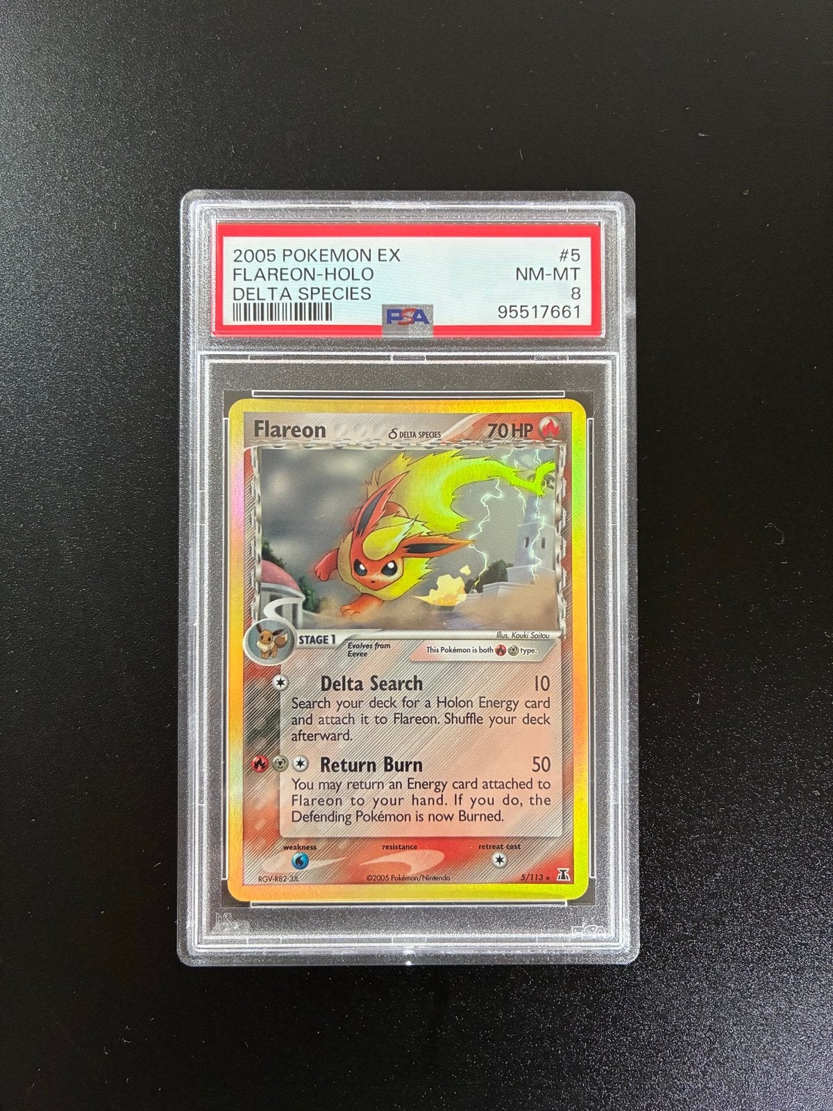 PSA 8 Flareon Holo Delta Species Pokémon Kaart, Ophalen of Verzenden, Zo goed als nieuw, Losse kaart, Foil