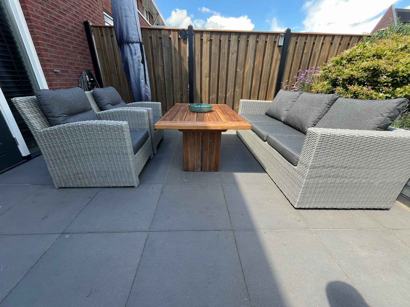 ***Luxe Intenso Loungeset met Rough teak Salontafel***, Ophalen, 5 zitplaatsen, Zo goed als nieuw, Loungeset