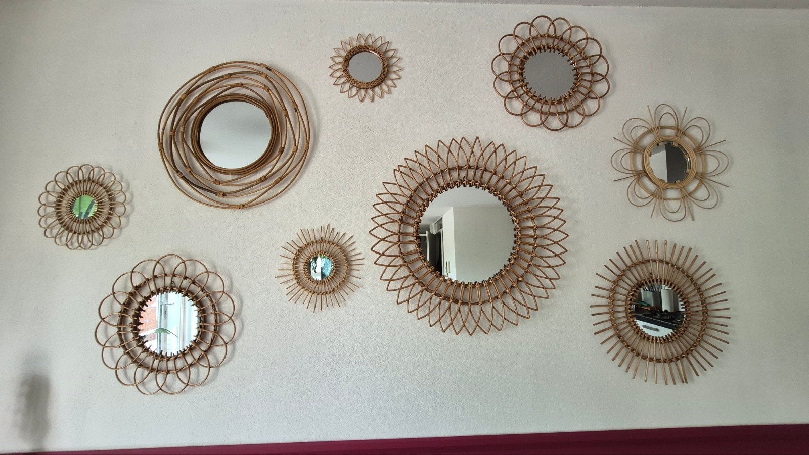 Set van 9 rotan spiegels, diverse maten en vormen, Ophalen, Gebruikt, 75 tot 100 cm, Minder dan 100 cm