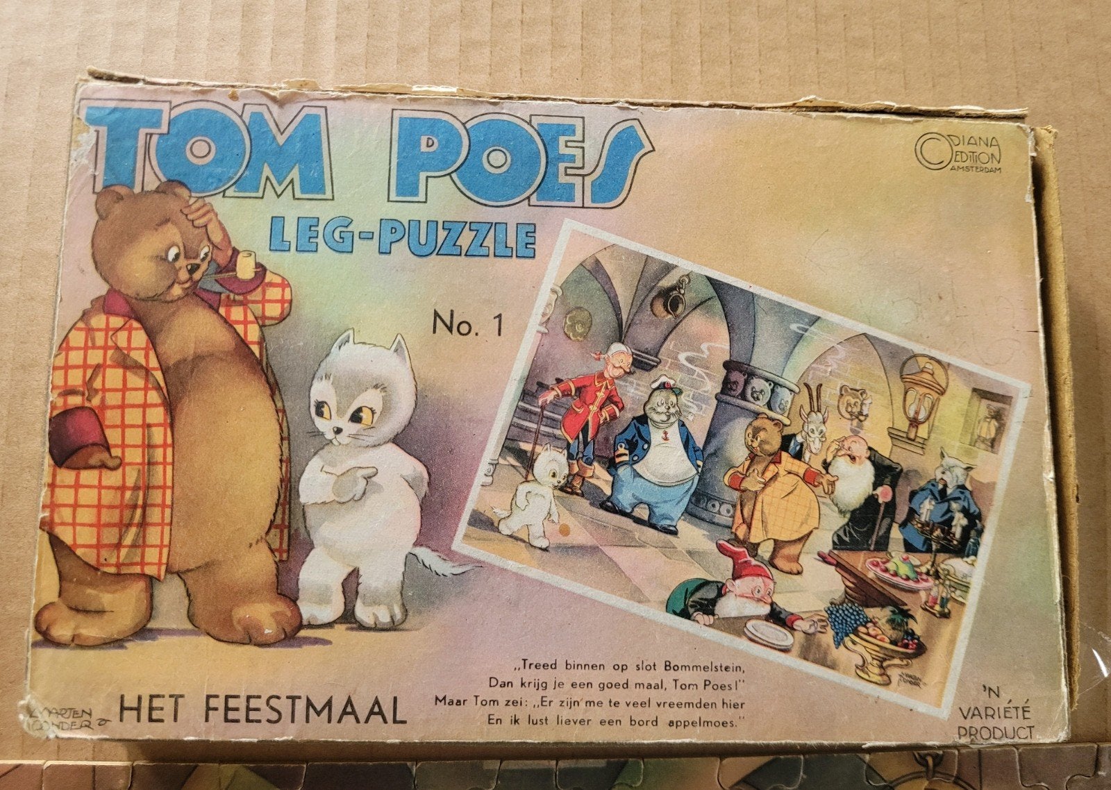 Vintage Tom Poes Legpuzzel - Het Feestmaal (No. 1) / 1941, Ophalen of Verzenden, Meer dan 50 stukjes