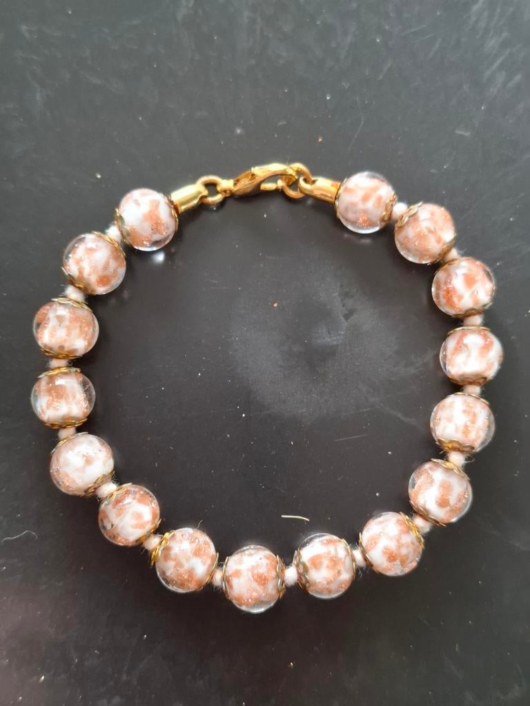 Italiaanse armband met roze Murano glaskralen, Overige materialen, Met bedels of kralen, Ophalen of Verzenden, Zo goed als nieuw