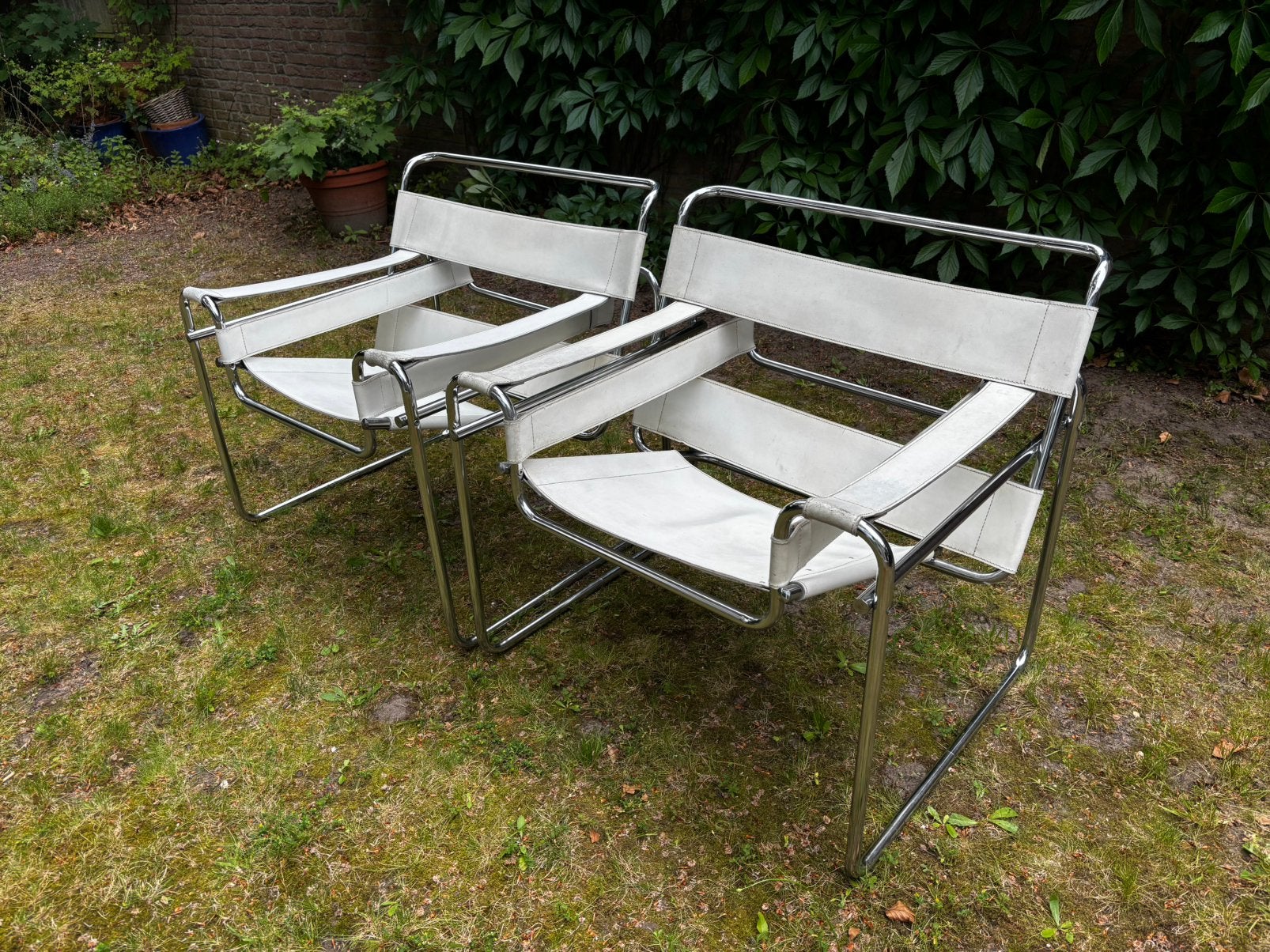 Vintage Wassily stoelen - Wit, Huis en Inrichting, Stoelen, Ophalen, Overige materialen, Gebruikt, Twee