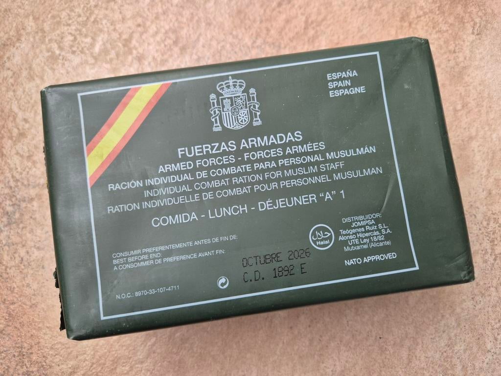 A1 ( halal) Spaans Leger MRE Rantsoen NATO, Ophalen of Verzenden