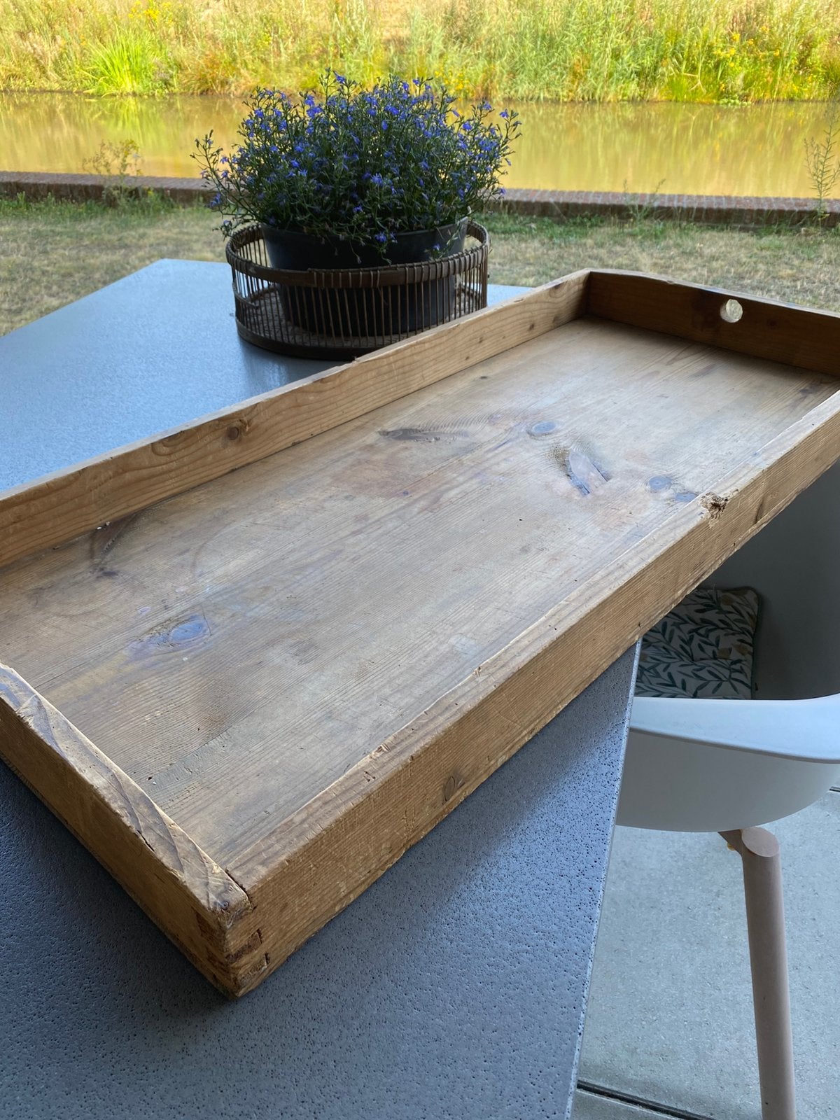 XXL robuust houten dienblad 94x44 cm, Ophalen, Gebruikt, Dienblad, Met opstaande rand