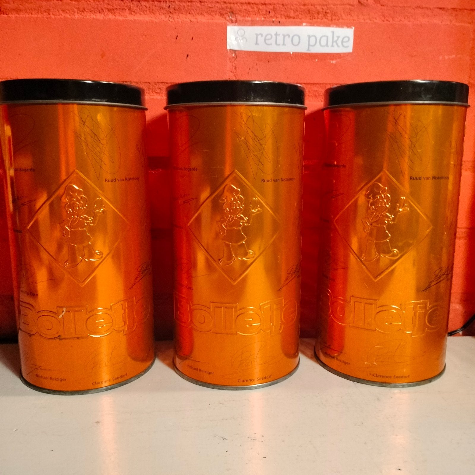 Set van 3 Bolletje beschuitbussen met handtekeningen, Ophalen of Verzenden, Gebruikt, Beschuit, Bolletje