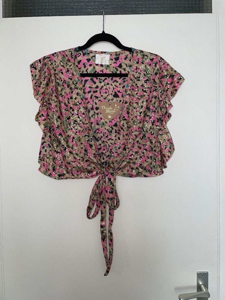 Purple queen dames boho ibiza cropped knoop blouse top mt M, Maat 38/40 (M), Purple queen, Ophalen of Verzenden, Zo goed als nieuw