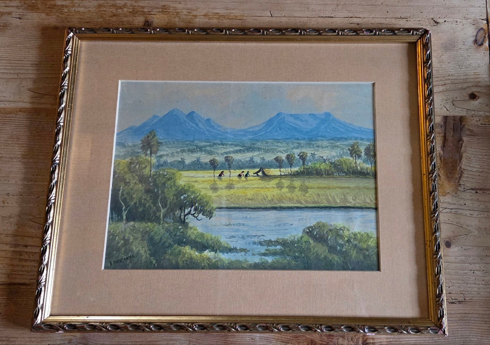Sfeervol Indonesisch landschap (Mooi Indië) – Raganda, Antiek en Kunst, Kunst | Schilderijen | Klassiek, Ophalen of Verzenden