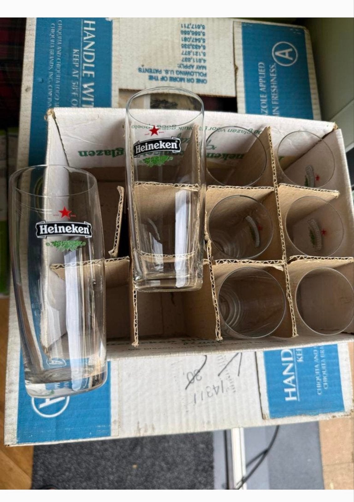 Set van 8 Vintage Heineken Biconische Glazen 18cl - Oud Mode, Ophalen, Gebruikt, Gebruiksvoorwerp