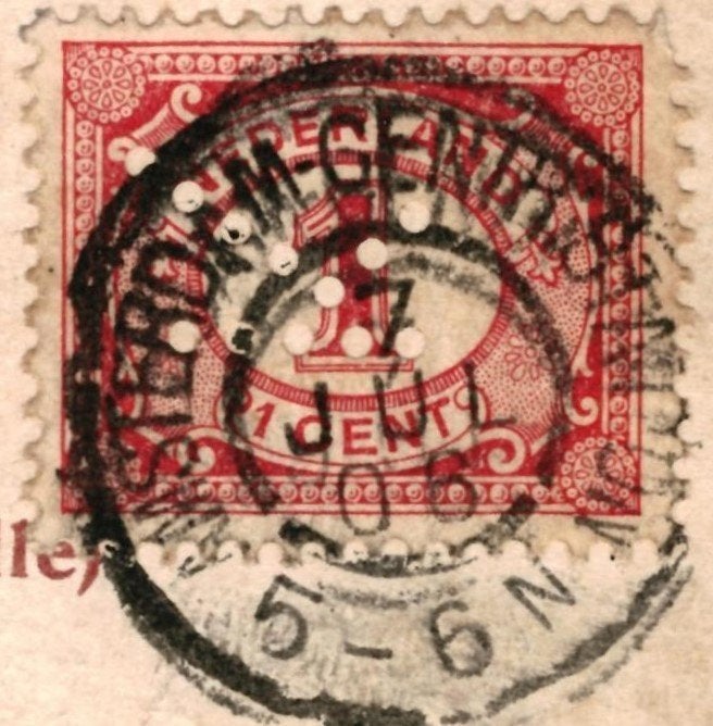700342	Arnemuiden	Middelburg	1906 Klederdracht Perfin, Verzamelen, Ophalen of Verzenden, Voor 1920, Gelopen, Zeeland