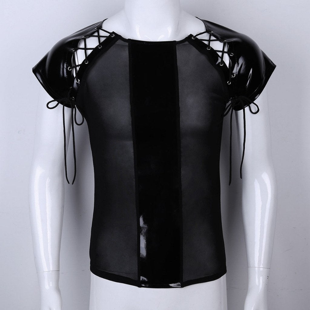 Heren veter mesh shirt wetlook / zwart doorzichtig mannen, Verzenden, Nieuw, Overige maten, Overige thema's