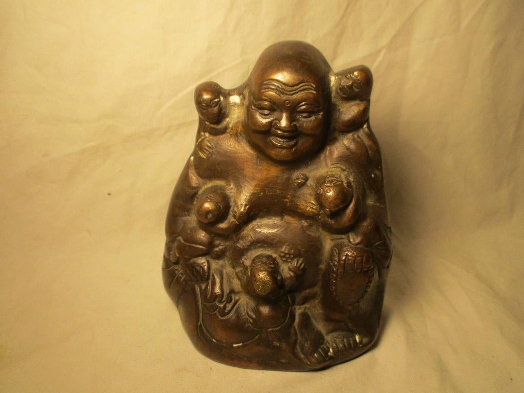 antiek Boedha beeld met kinderen van koper-brons, Antiek en Kunst, Antiek | Koper en Brons, Ophalen of Verzenden