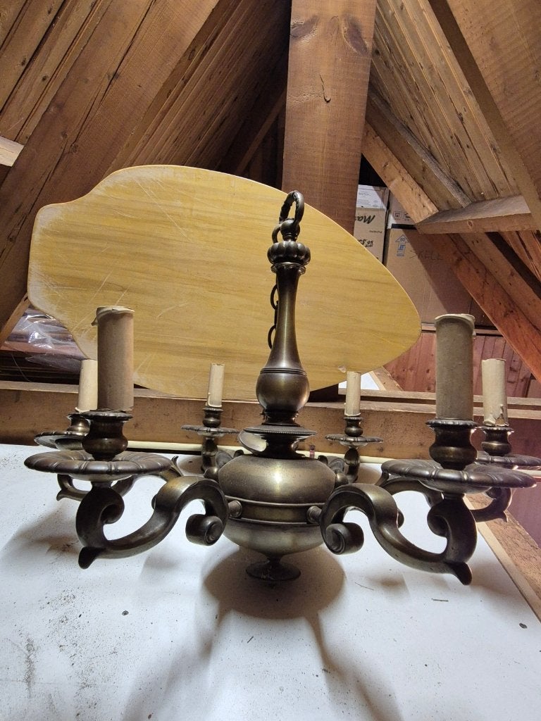 antieke bronzen kroonluchter, Ophalen, Gebruikt, Overige materialen, E14 (klein)