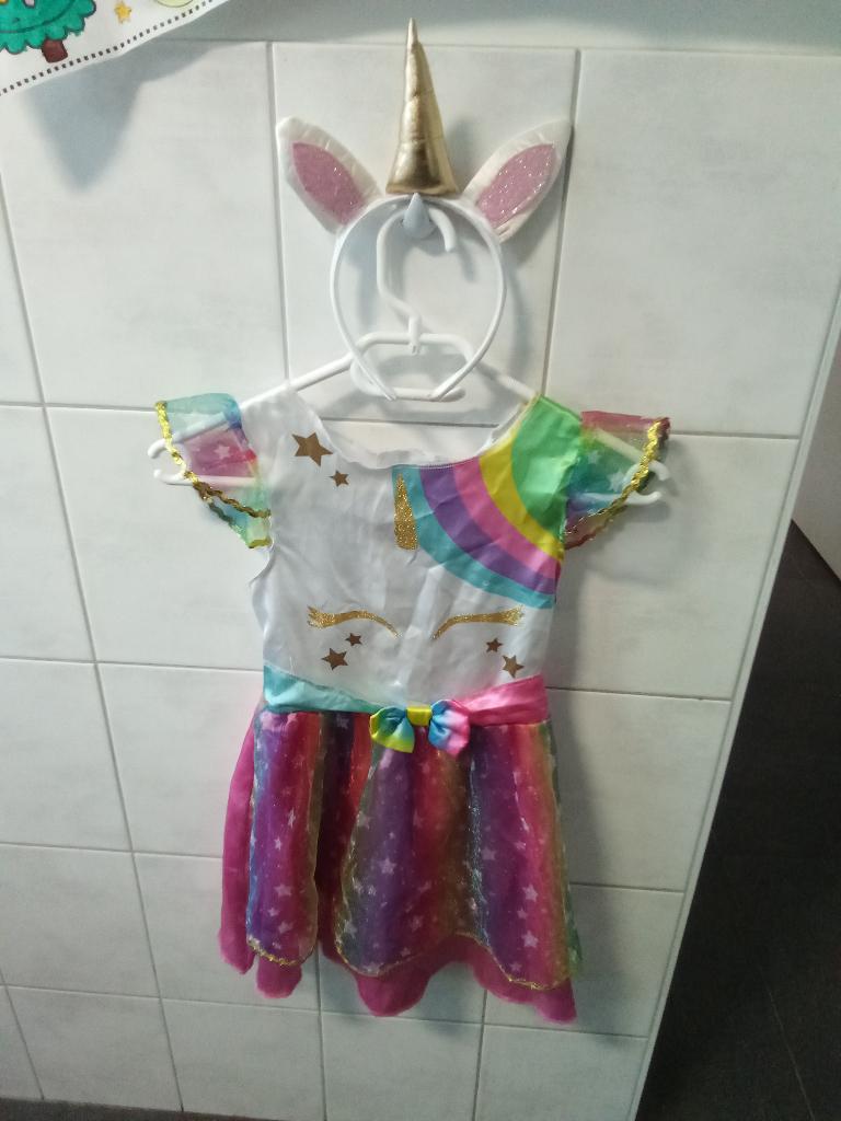 Unicorn jurk met haarband, maat 128, 6-8 jaar, Ophalen, Zo goed als nieuw, 122 t/m 128, Meisje