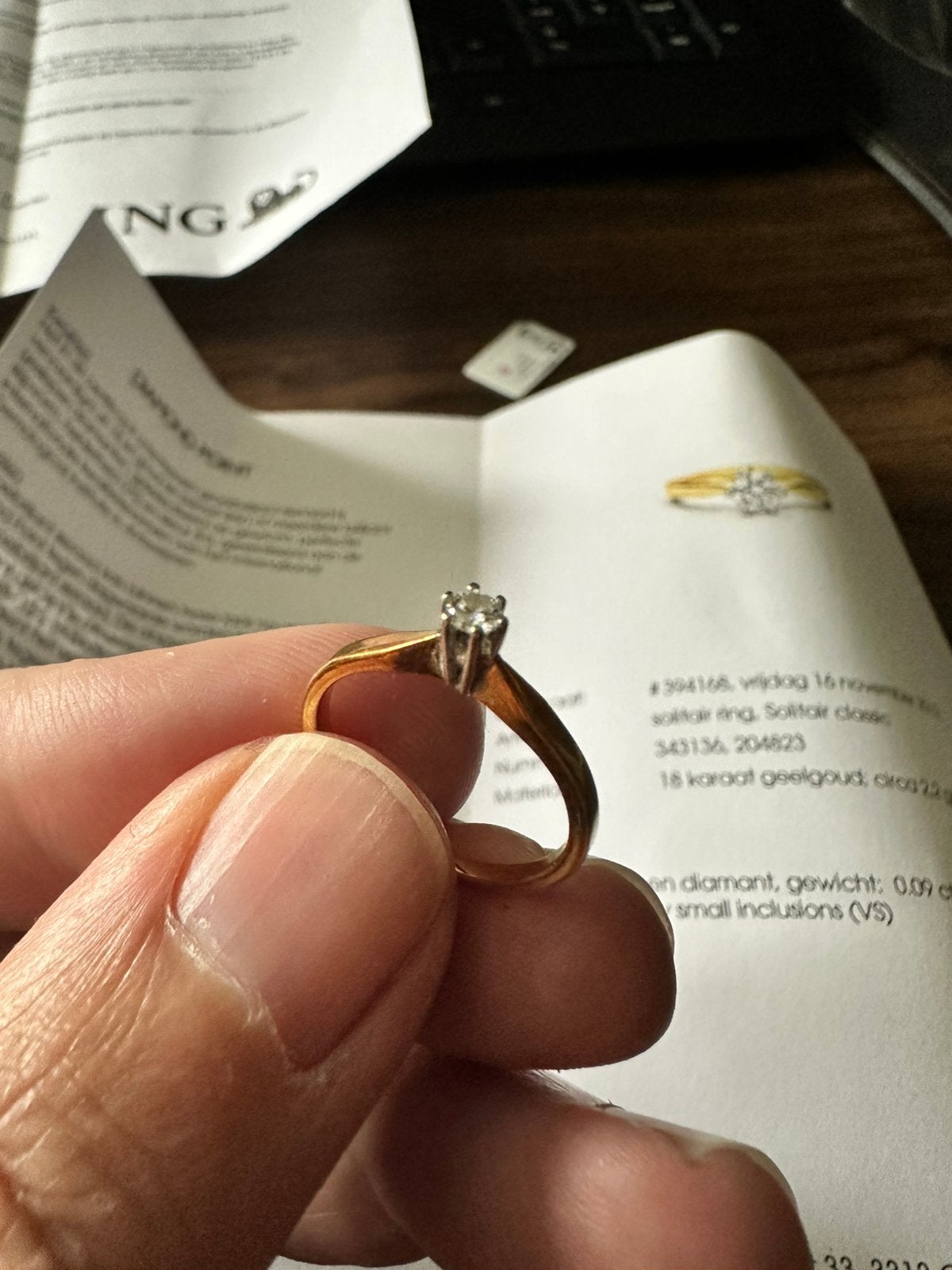 Diamond Point Solitair Ring 18k Goud, 0.09 ct Diamant, Ophalen, Gebruikt, Kleiner dan 17, Met edelsteen