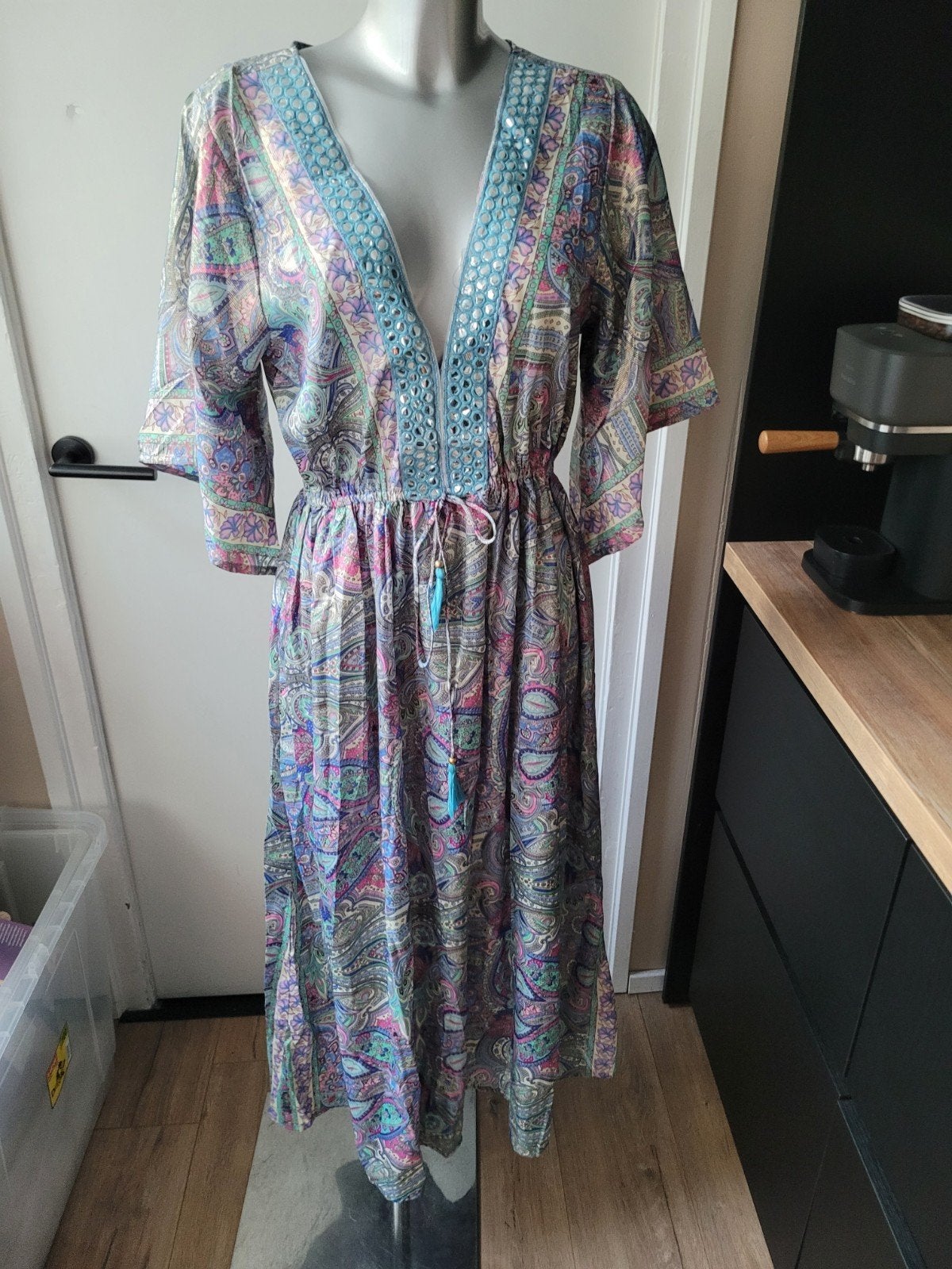 Nieuwe zijde Ibiza jurk maat L, Blauw, Maat 42/44 (L), Nieuw, Ophalen of Verzenden
