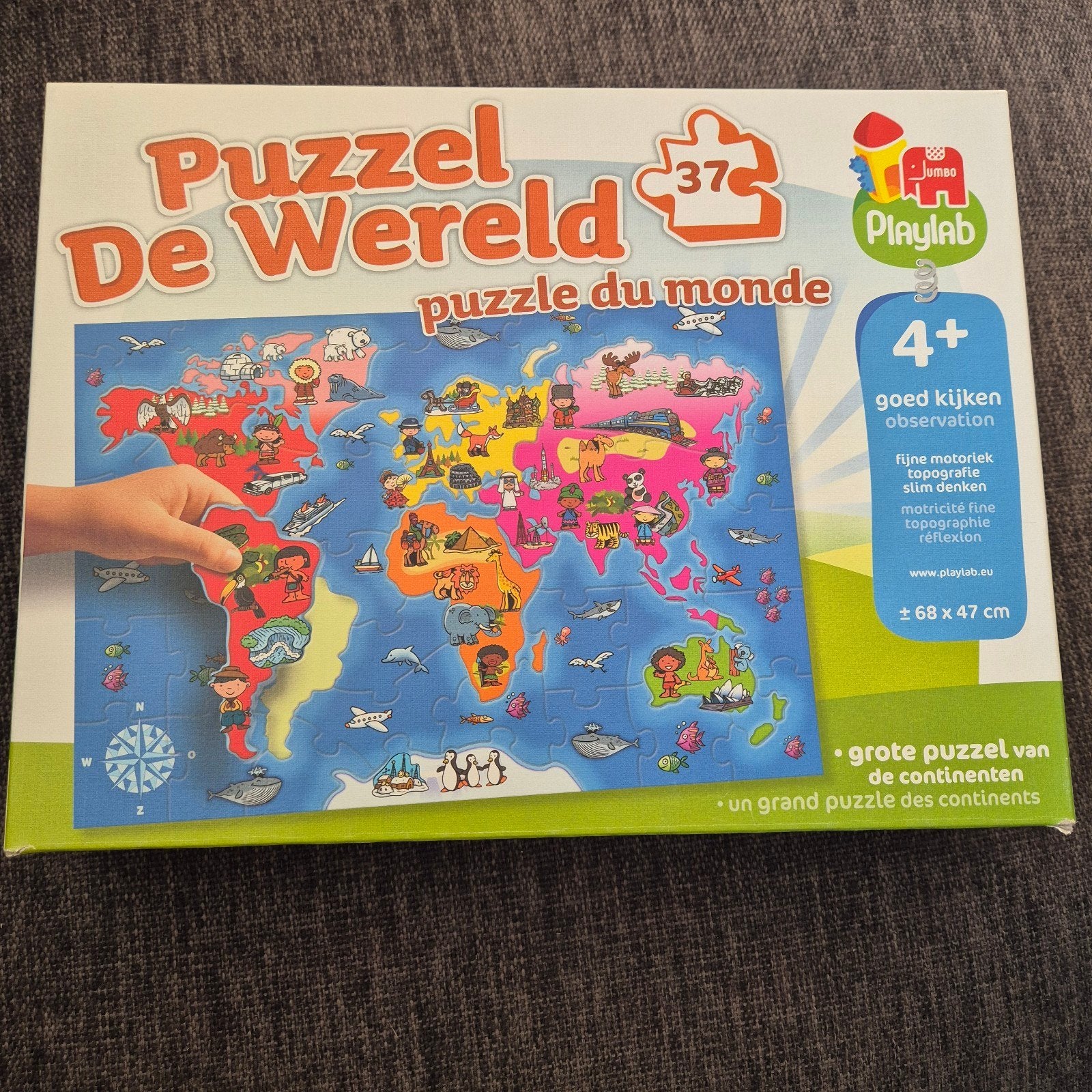 Jumbo Playlab Puzzel De Wereld 37 stukjes 4+, Ophalen of Verzenden, 10 tot 50 stukjes, Zo goed als nieuw, 4 tot 6 jaar
