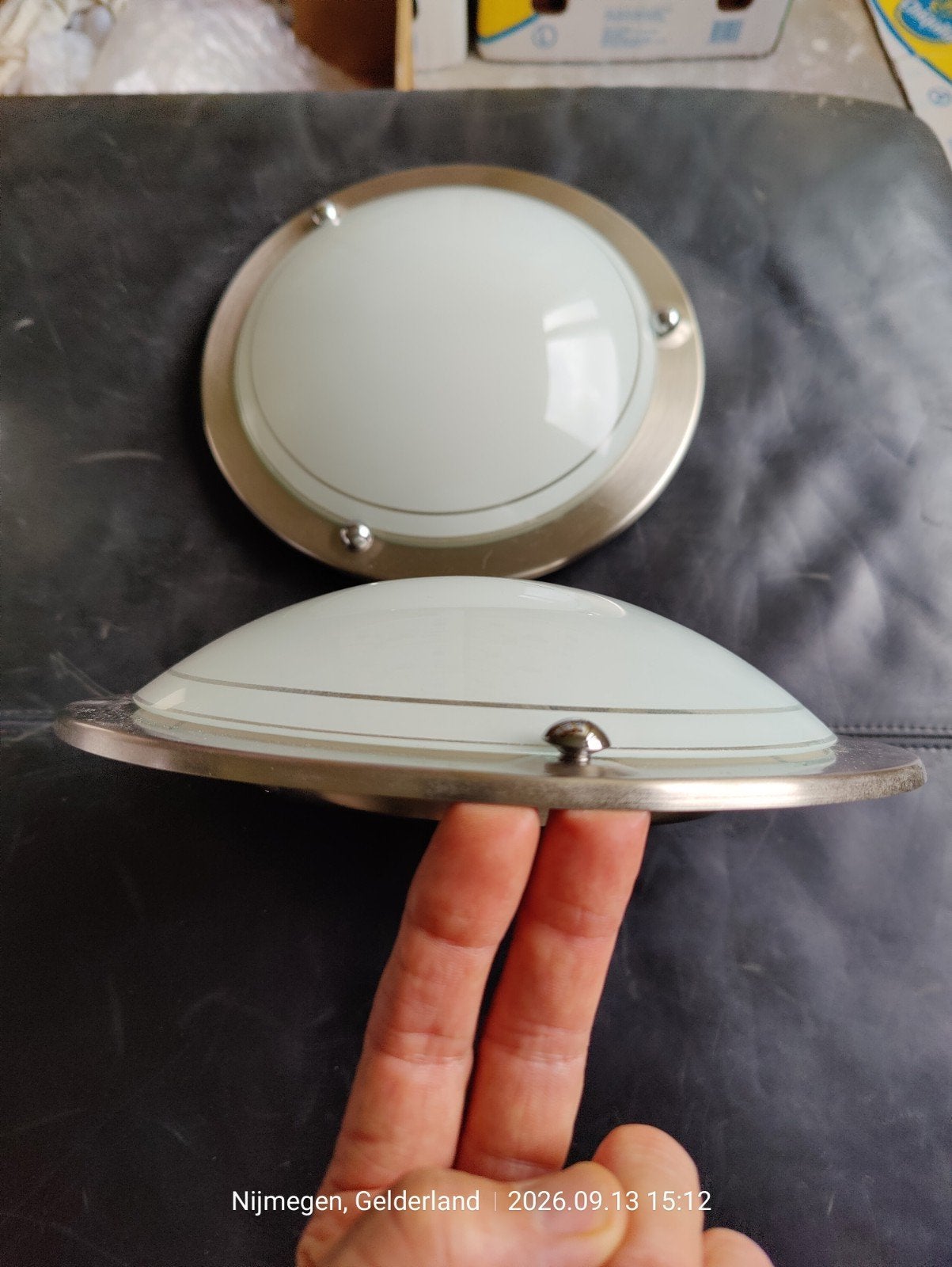 Set van 2 Plafondlampen - Wit/Zilver, Ophalen, Gebruikt, Wit, Plafondlamp