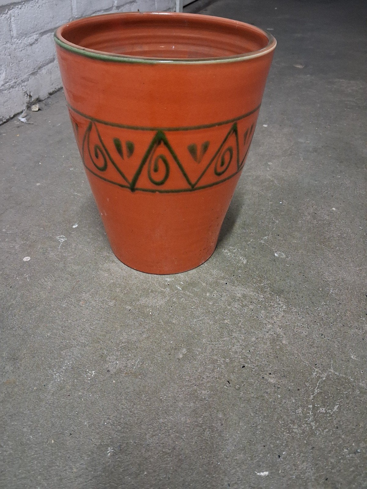 Vintage Oranje Bloempot - 24x20 cm, Ophalen, Gebruikt, Rond, Aardewerk