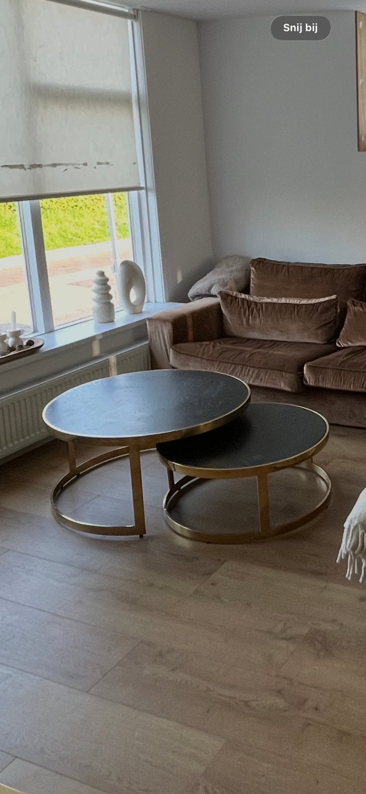 Salontafel set zwart met goud, Ophalen, Gebruikt, Rond, 50 tot 100 cm