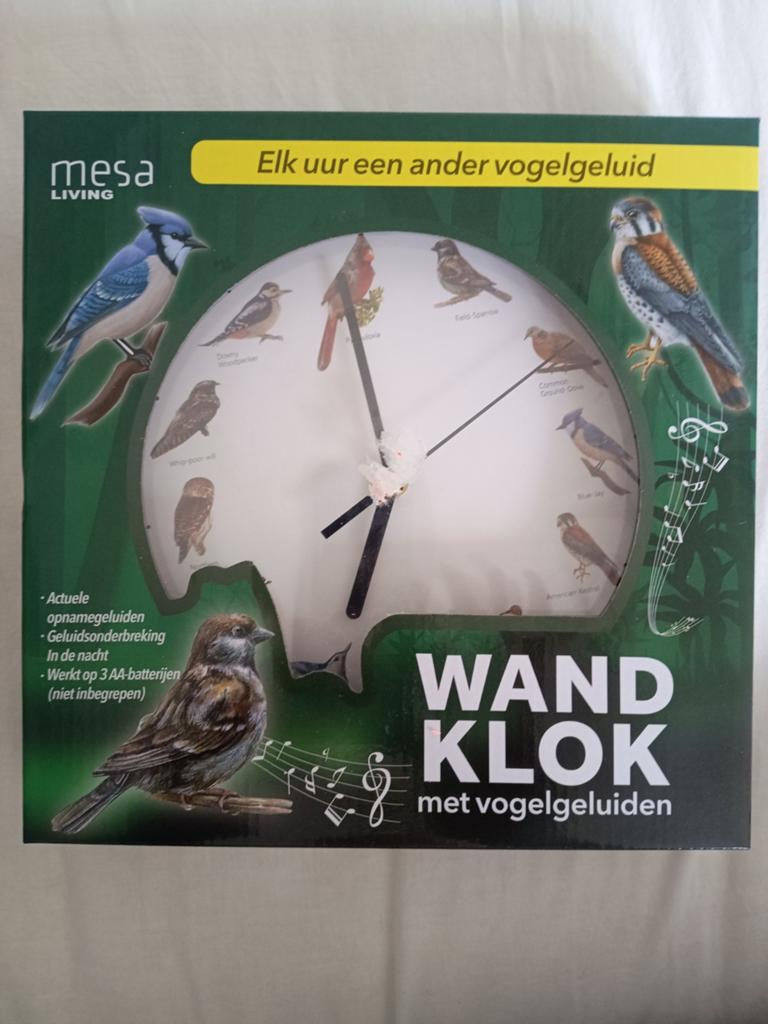 Mesa Living Wandklok met Vogelgeluiden - Nieuw in doos, Ophalen of Verzenden, Nieuw, Analoog, Wandklok