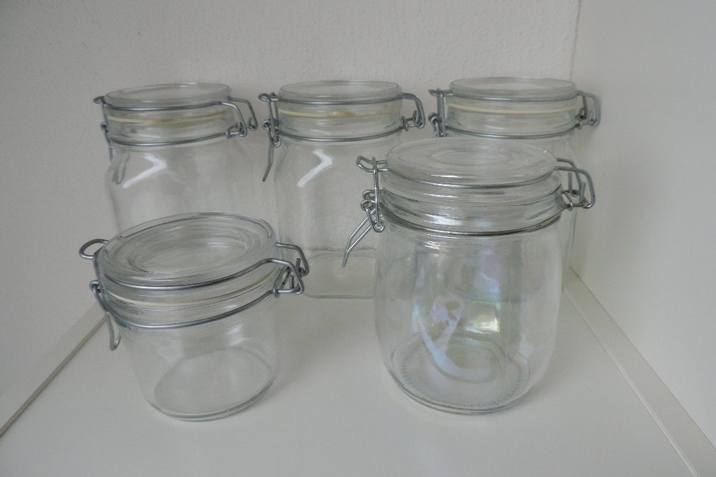 5 nieuwe wekflessen, Voorraadpot, Ophalen, Nieuw, Glas