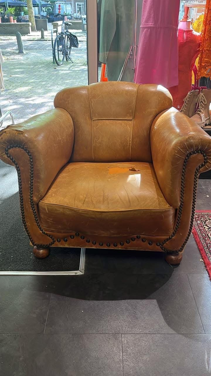 Fauteuil, Huis en Inrichting, Fauteuils, Ophalen, Zo goed als nieuw, 50 tot 75 cm, Leer