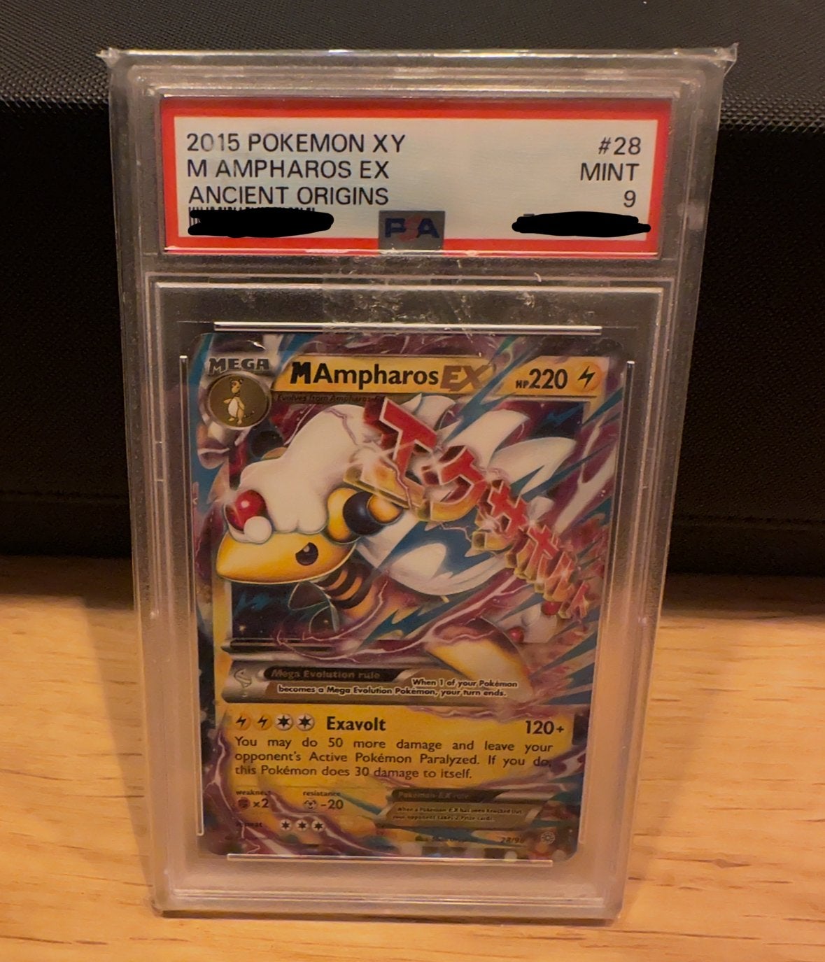 Pokémon XY M Ampharos EX Ancient Origins PSA 9, Ophalen of Verzenden, Zo goed als nieuw, Losse kaart, Foil