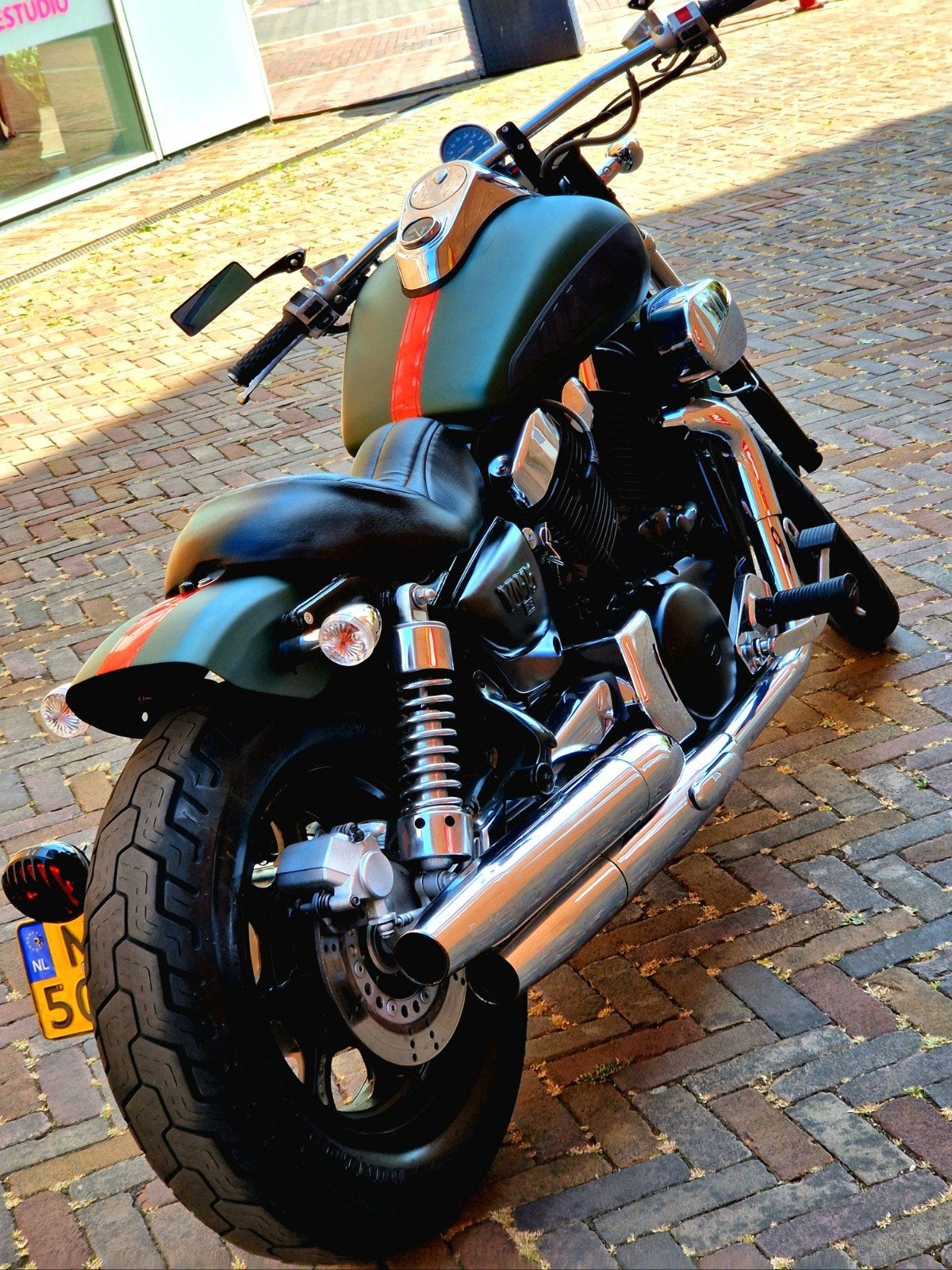 Dikke Kawasaki VN1500 Bobber (Mat groen), 2 cilinders, LED Verlichting, Bedrijf, 1500 cc