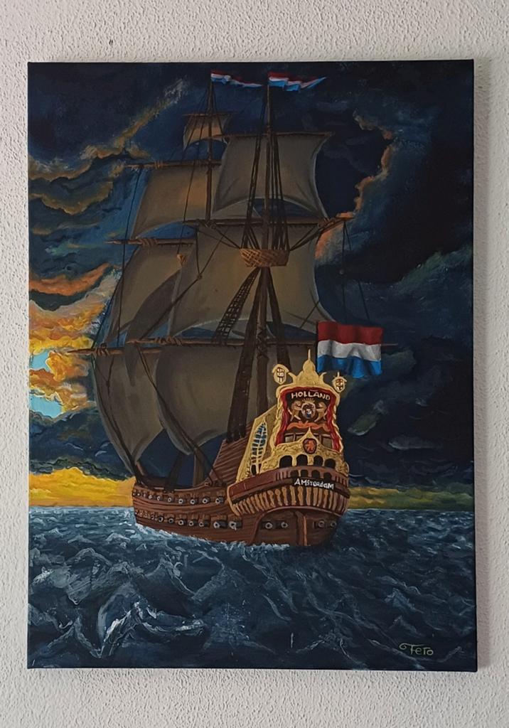 VOC schip  81x59cm, Verzenden, Zo goed als nieuw