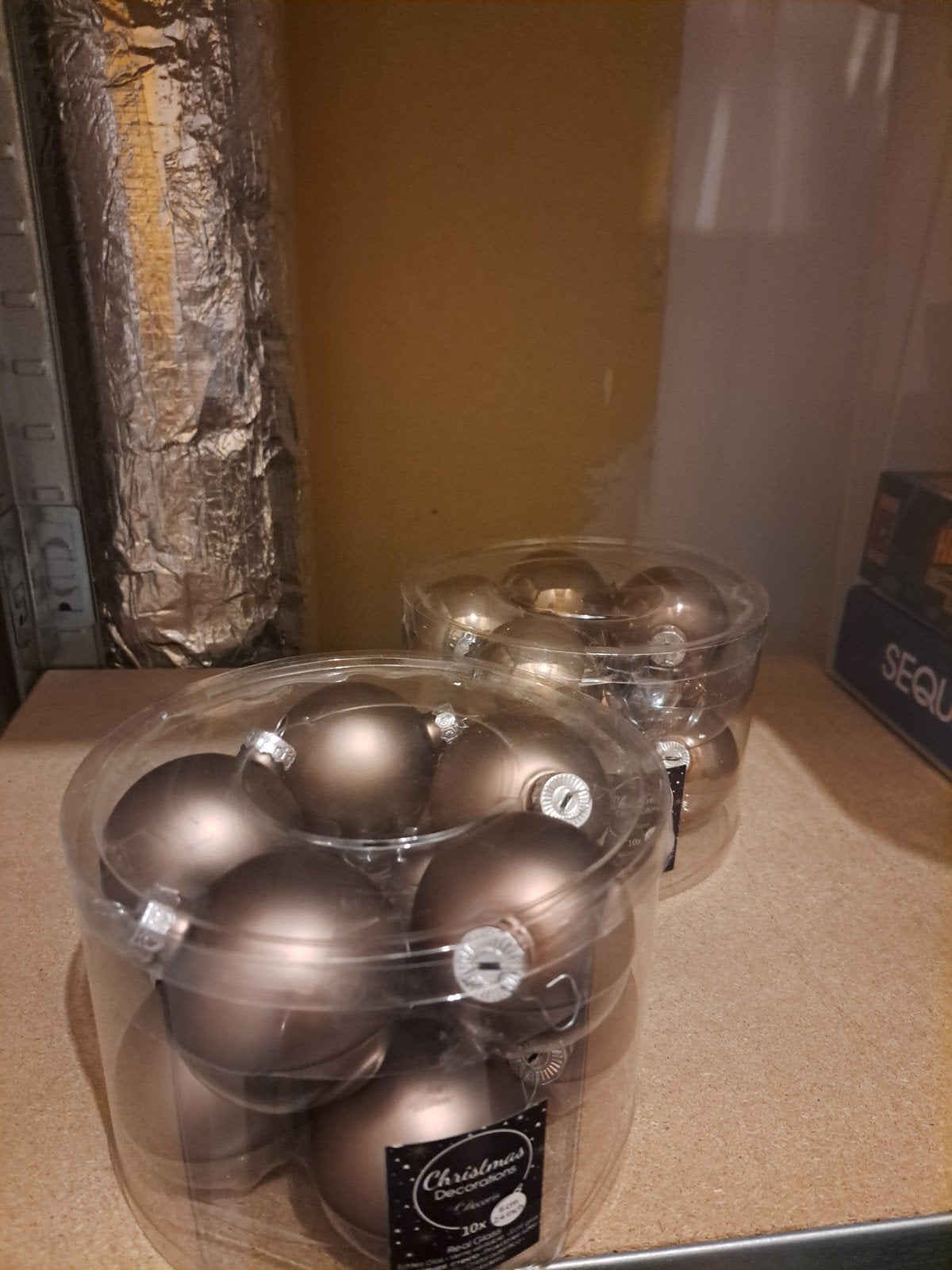 Kerstballen zilver en bruin van glas (mat + zilver) + piek +, Ophalen of Verzenden