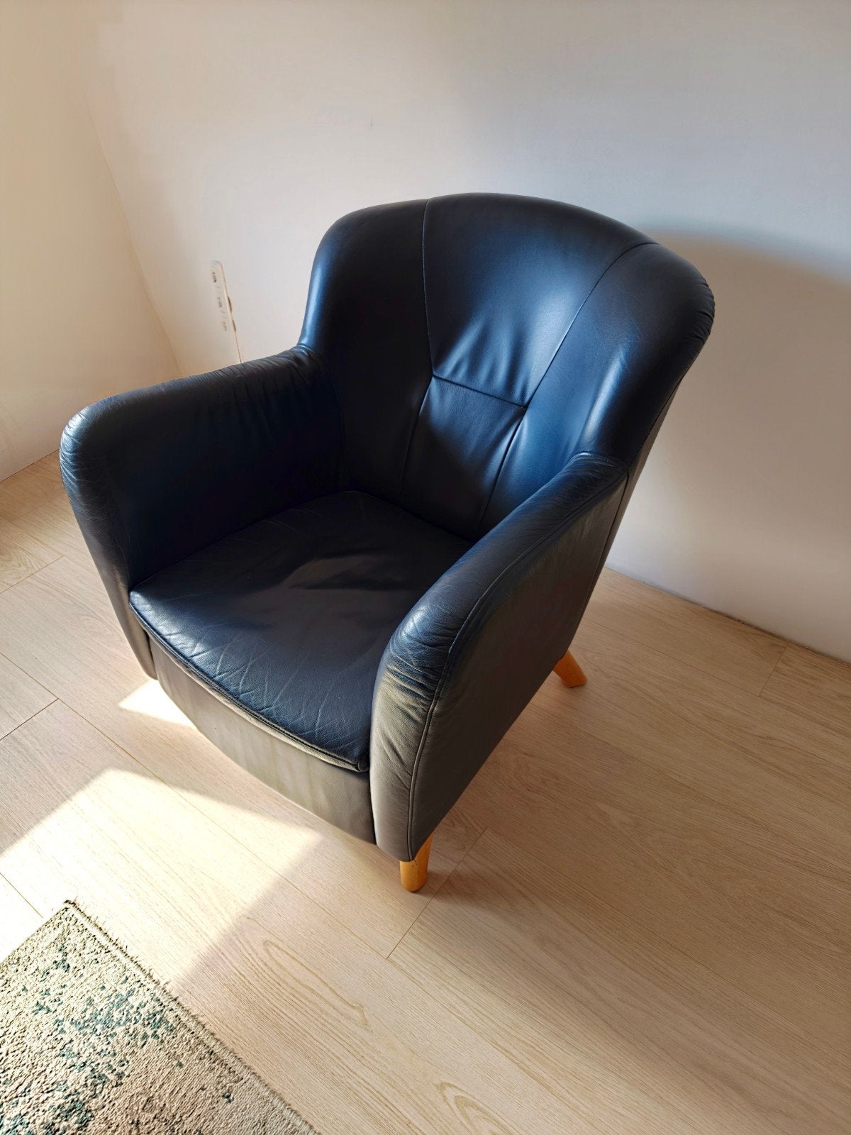 Donkerblauwe fauteuil – nette staat - vintage/retro, Ophalen, Gebruikt, Vintage/retro, 75 tot 100 cm