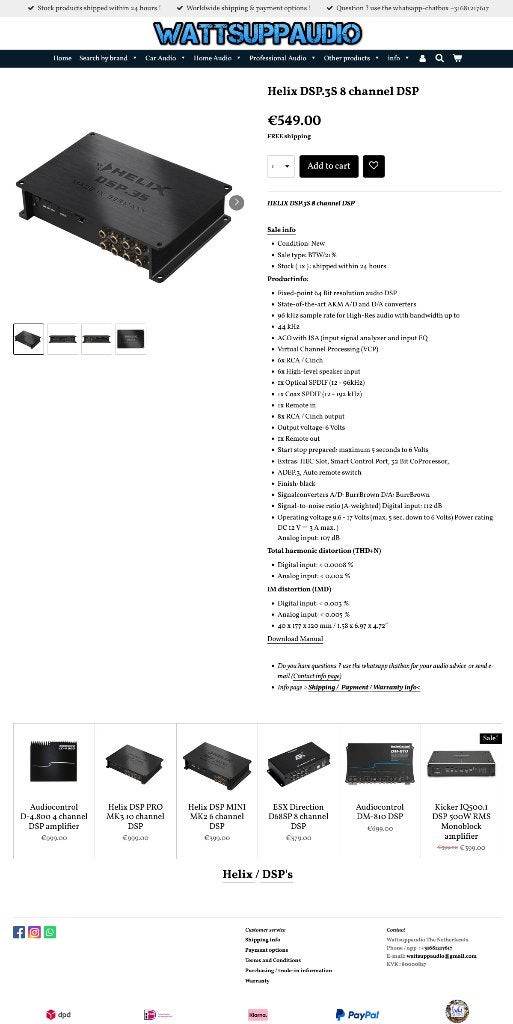 Helix DSP.3S 8 Kanaals DSP / Digital Sound Processor, Auto diversen, Autospeakers, ., Nieuw, Ophalen of Verzenden, .